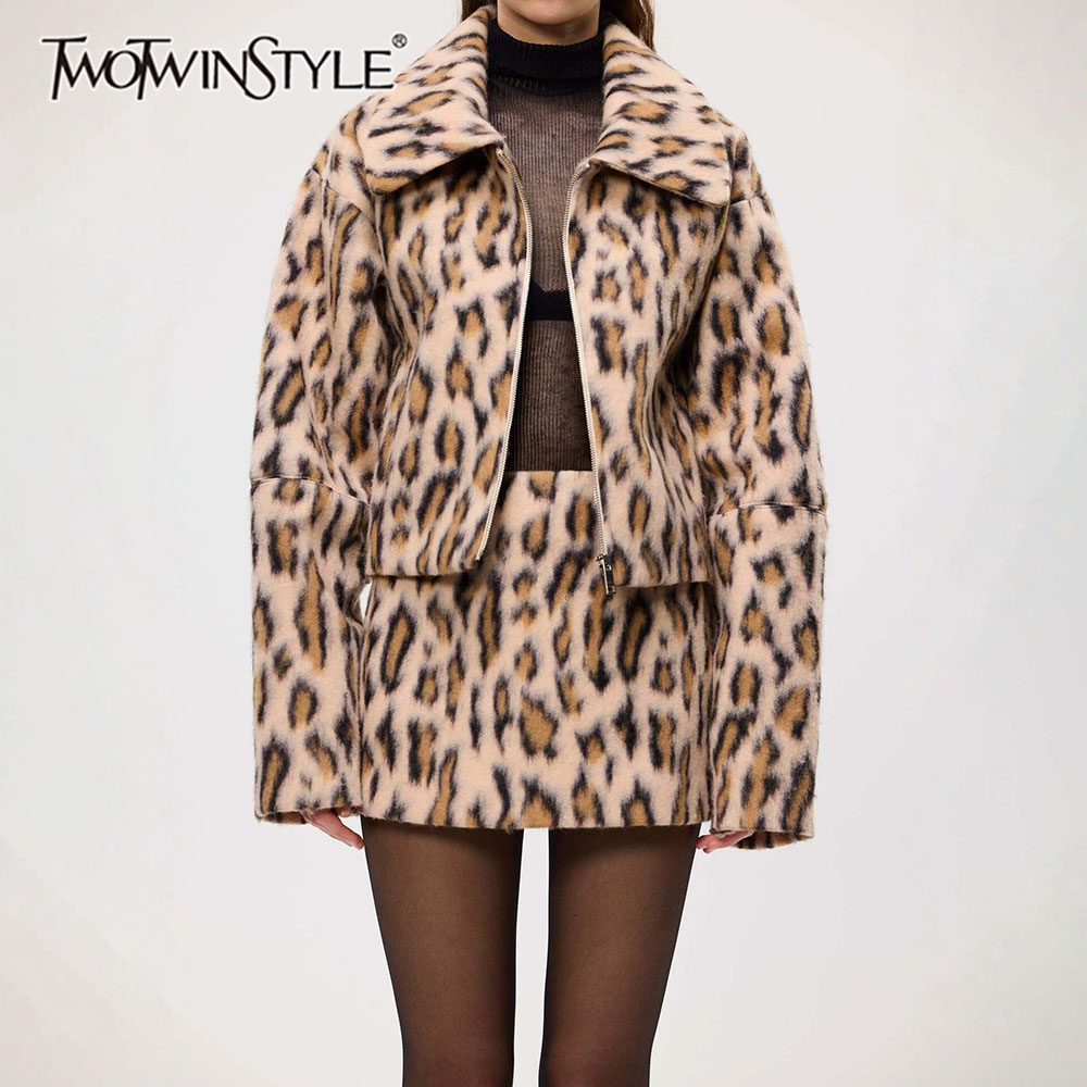 Street Fashion Jacket - TWOTWINSTYLE Ensemble deux pièces vintage léopard