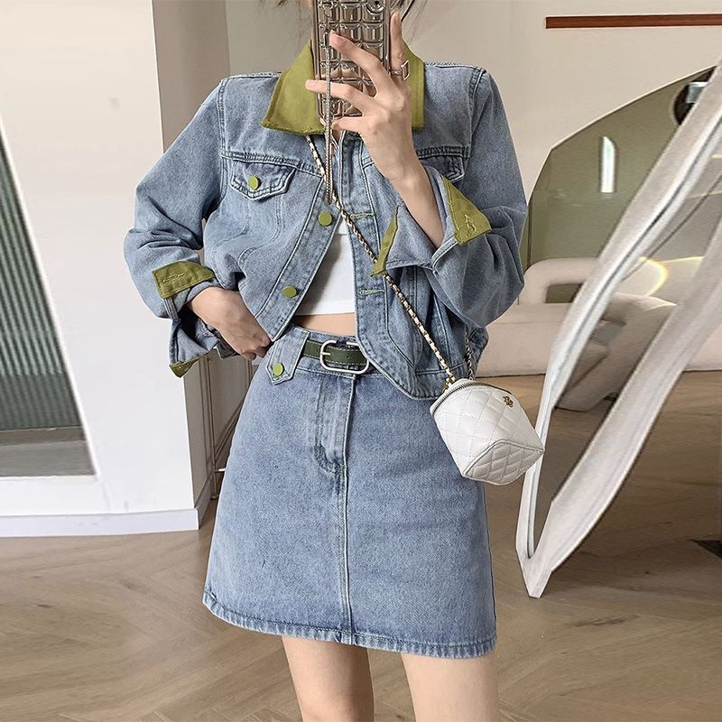 Street Fashion Jacket - Denim manteaux Mini jupes deux pièces