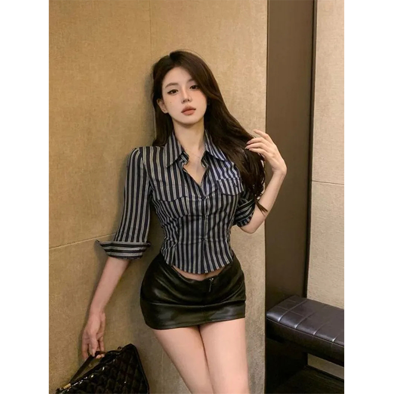 Street Fashion Korea - MEXZT chemises rayées femmes mode Sexy