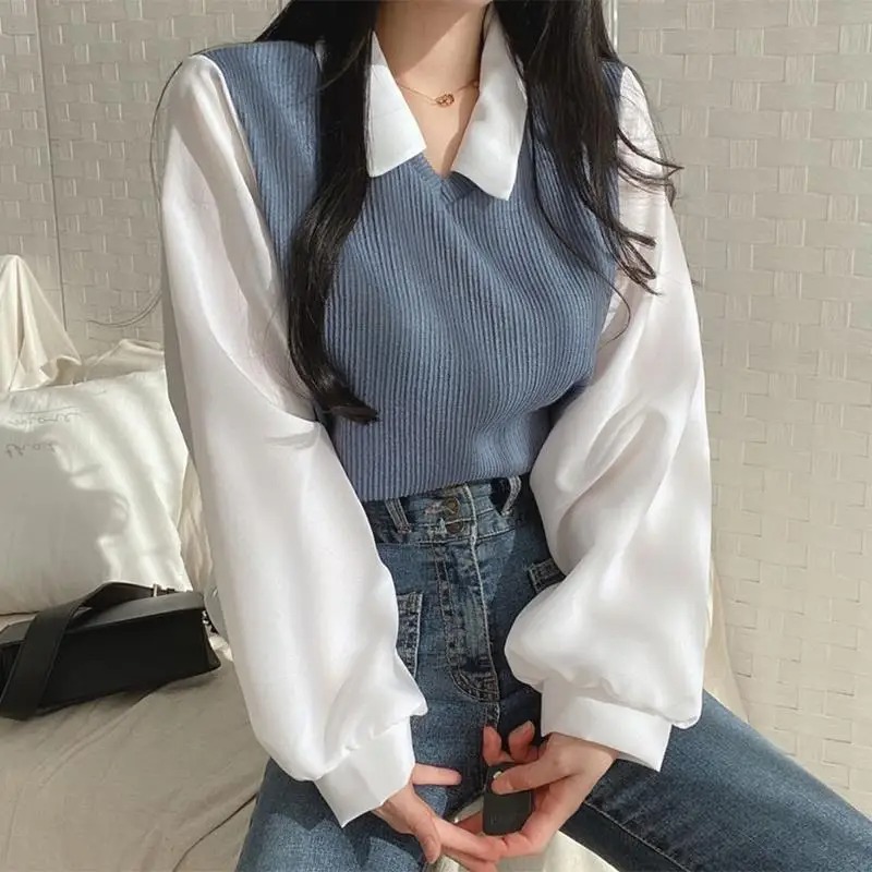 Street Fashion Korea - Chemisier d'été pour femmes, faux deux