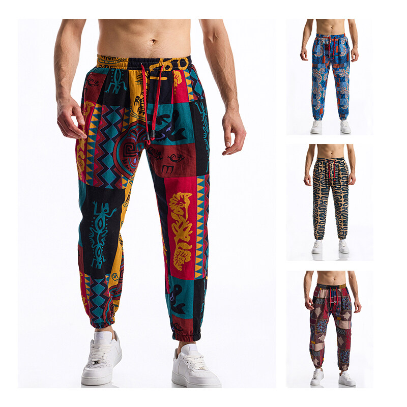 Running Pant Jogger - Pantalon en lin imprimé Tribal Boho